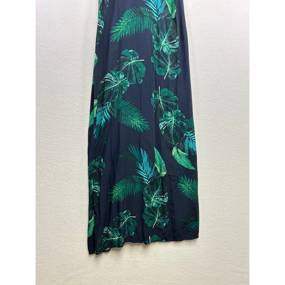 Old Navy Women's Black Tropical Leaf Print Maxi Dress Size L Spaghetti Strap - Picture 2 of 7